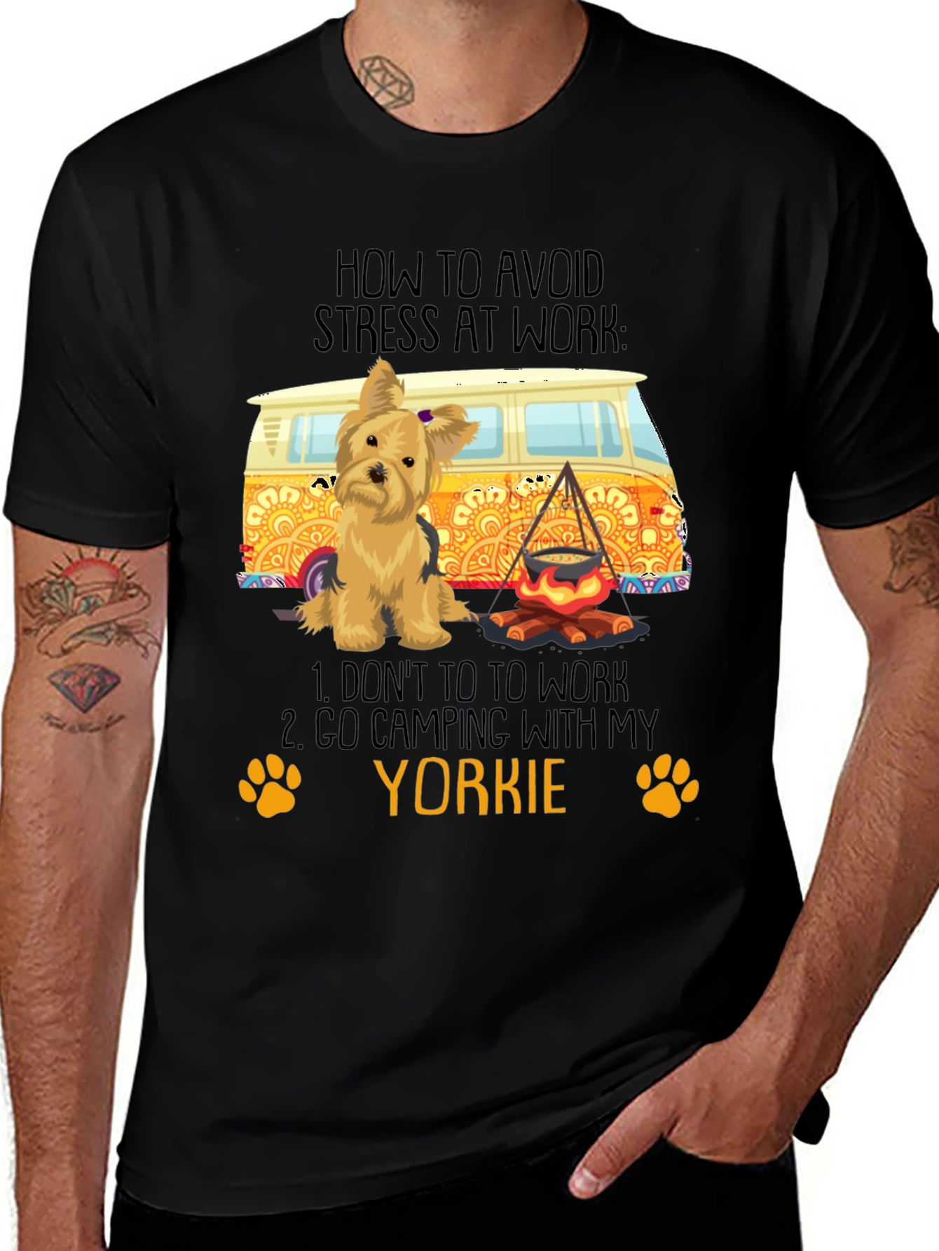 Avoid Stress Yorkie Camping T-Shirt