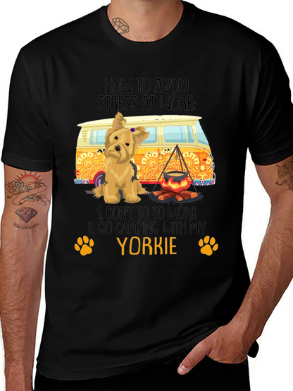 Avoid Stress Yorkie Camping T-Shirt