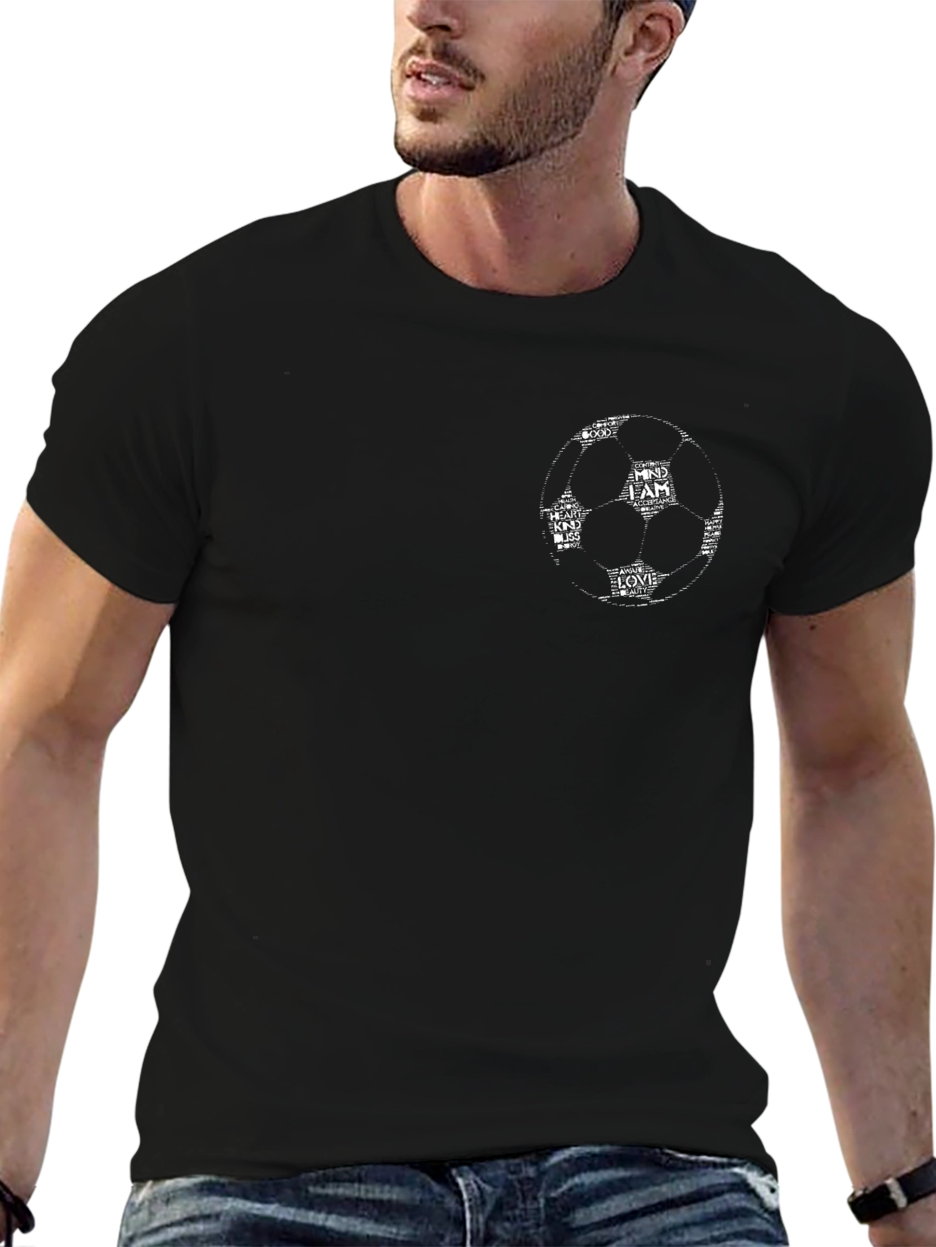 Soccer Ball Graphic Print Black T-Shirt