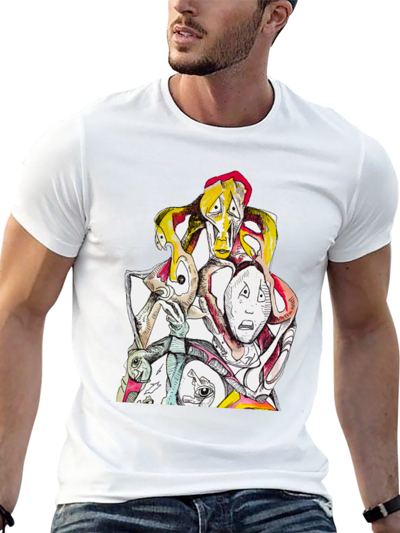 Abstract Faces Graphic Tee - Unique Design
