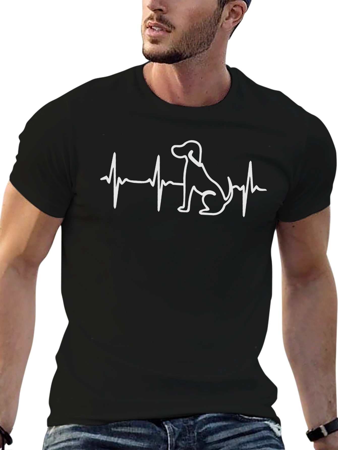 Dog Heartbeat T-Shirt - Black Cotton Blend