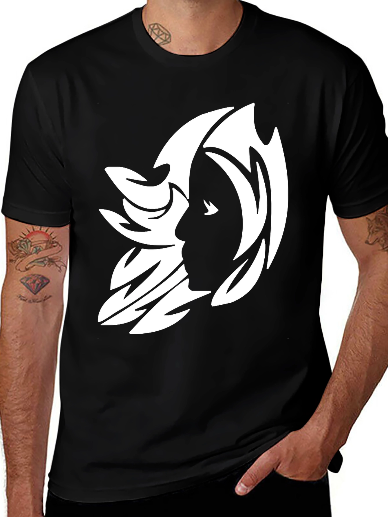 Abstract Silhouette Graphic Tee - Black