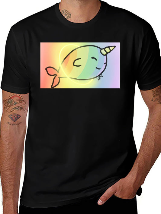 Rainbow Narwhal Graphic Tee - Black Cotton Blend