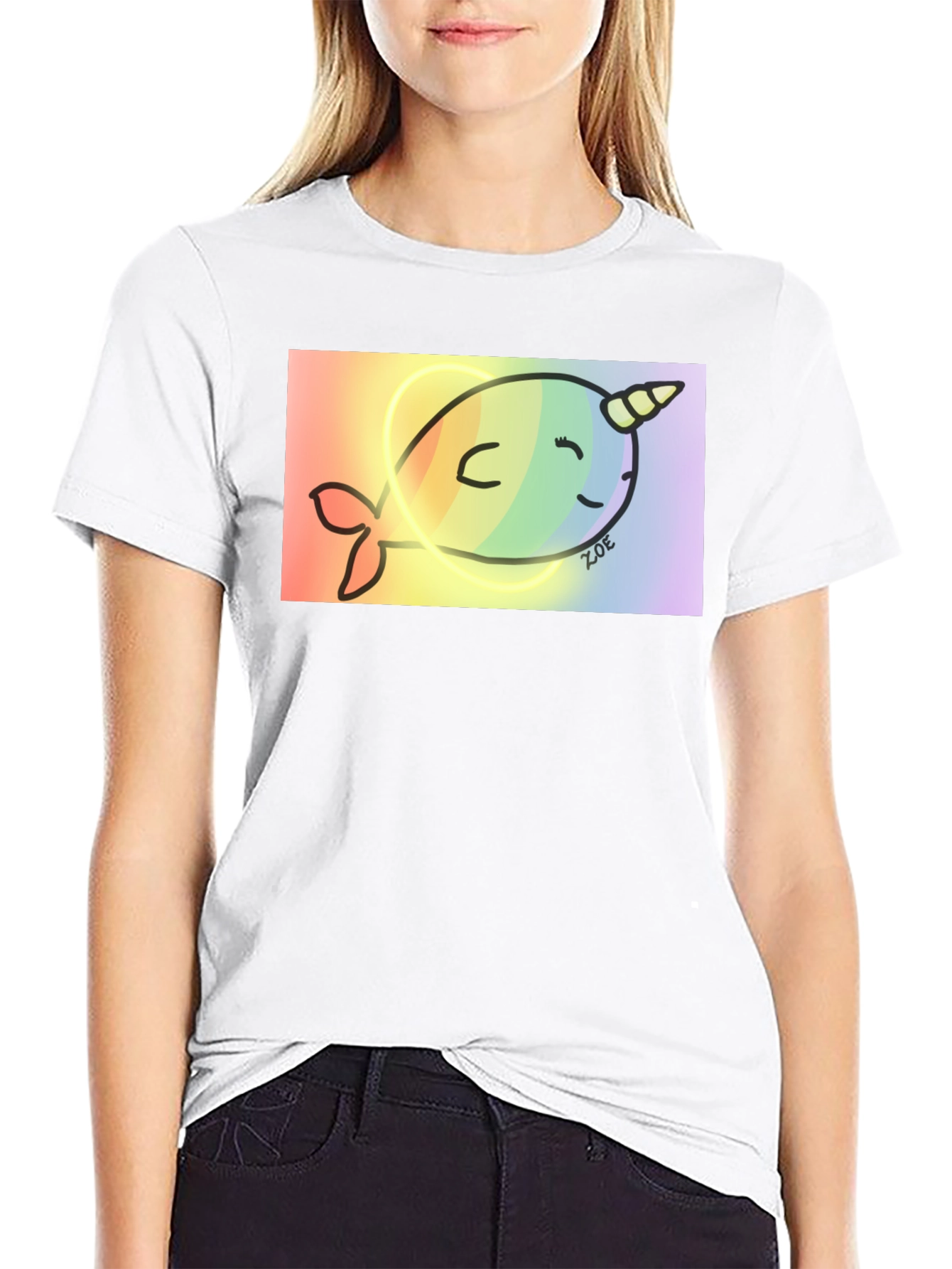 Rainbow Narwhal Graphic Tee - Black Cotton Blend