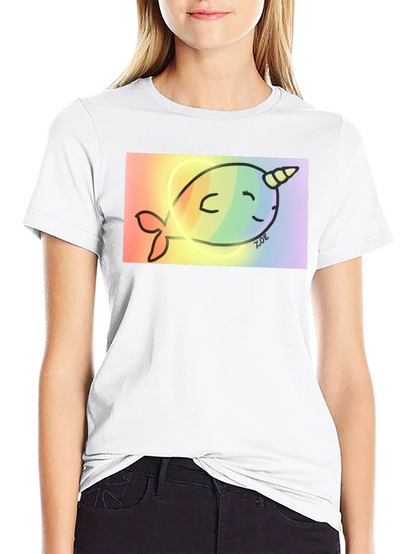 Rainbow Narwhal Graphic Tee - Black Cotton Blend
