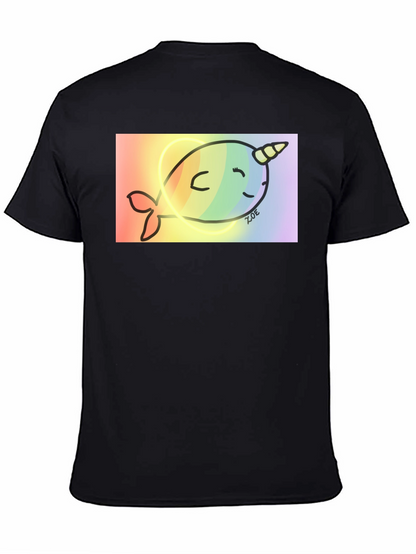 Rainbow Narwhal Graphic Tee - Black Cotton Blend