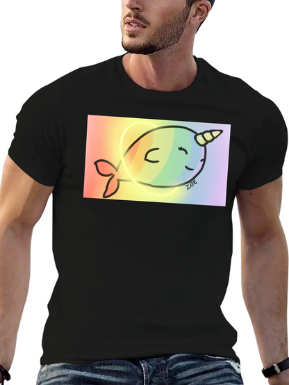 Rainbow Narwhal Graphic Tee - Black Cotton Blend