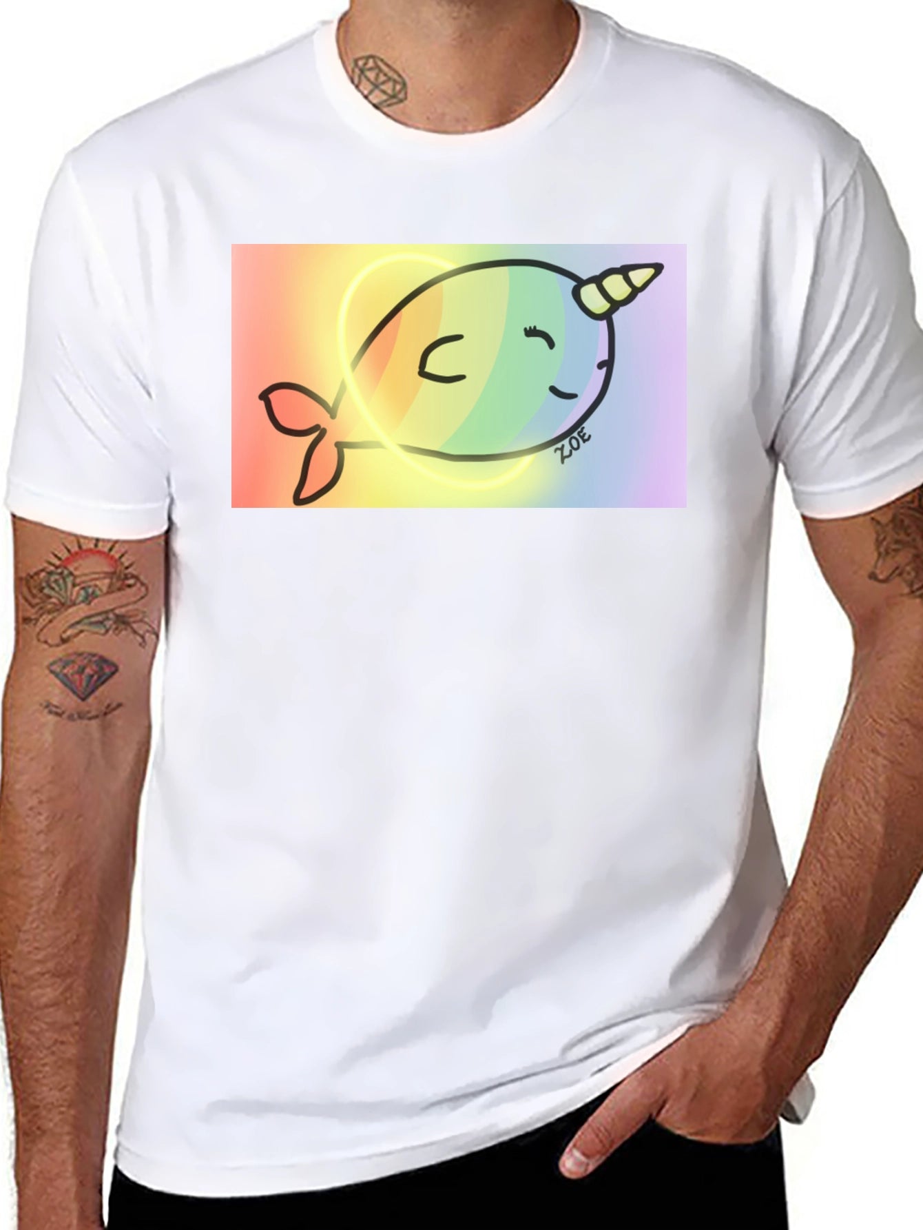 Rainbow Narwhal Graphic Tee - Black Cotton Blend