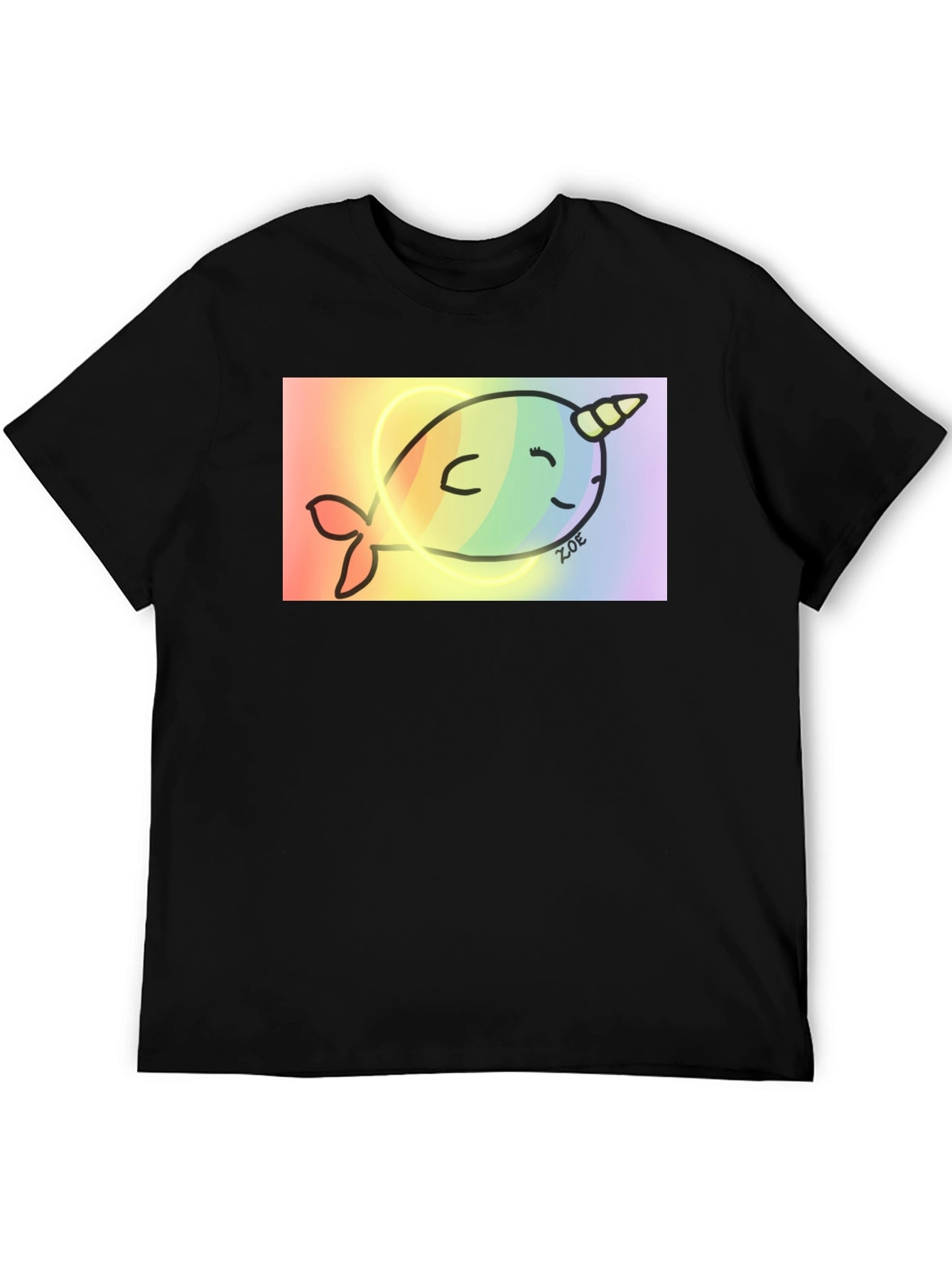 Rainbow Narwhal Graphic Tee - Black Cotton Blend