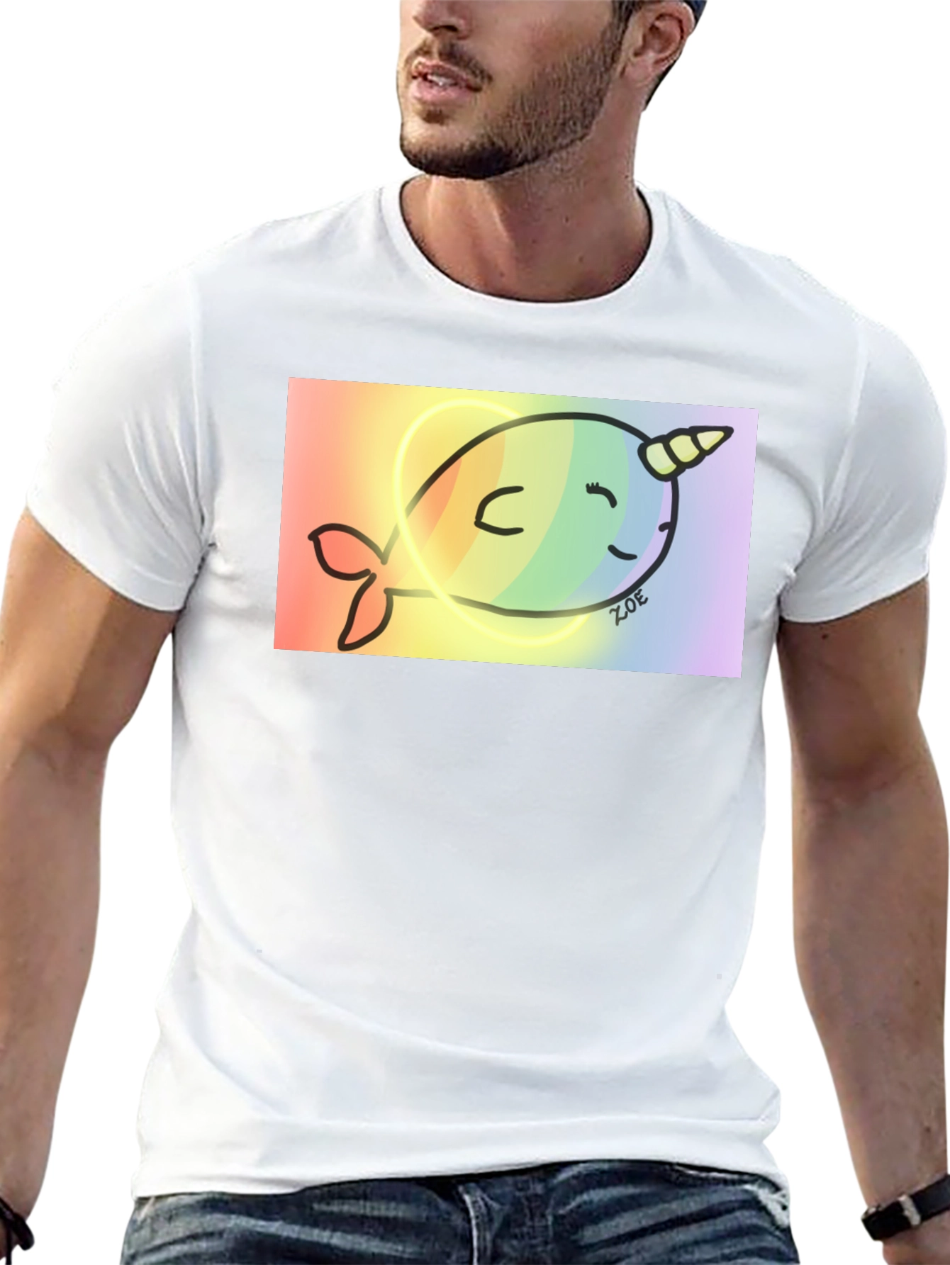 Rainbow Narwhal Graphic Tee - Black Cotton Blend