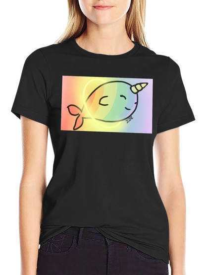 Rainbow Narwhal Graphic Tee - Black Cotton Blend
