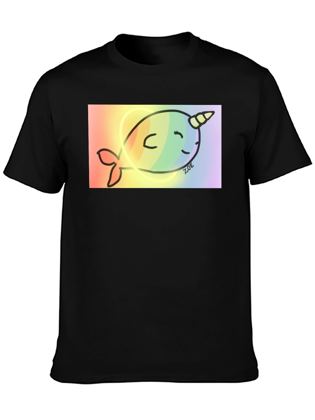 Rainbow Narwhal Graphic Tee - Black Cotton Blend