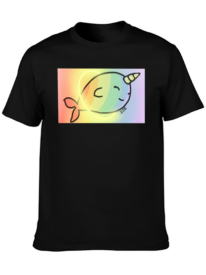 Rainbow Narwhal Graphic Tee - Black Cotton Blend