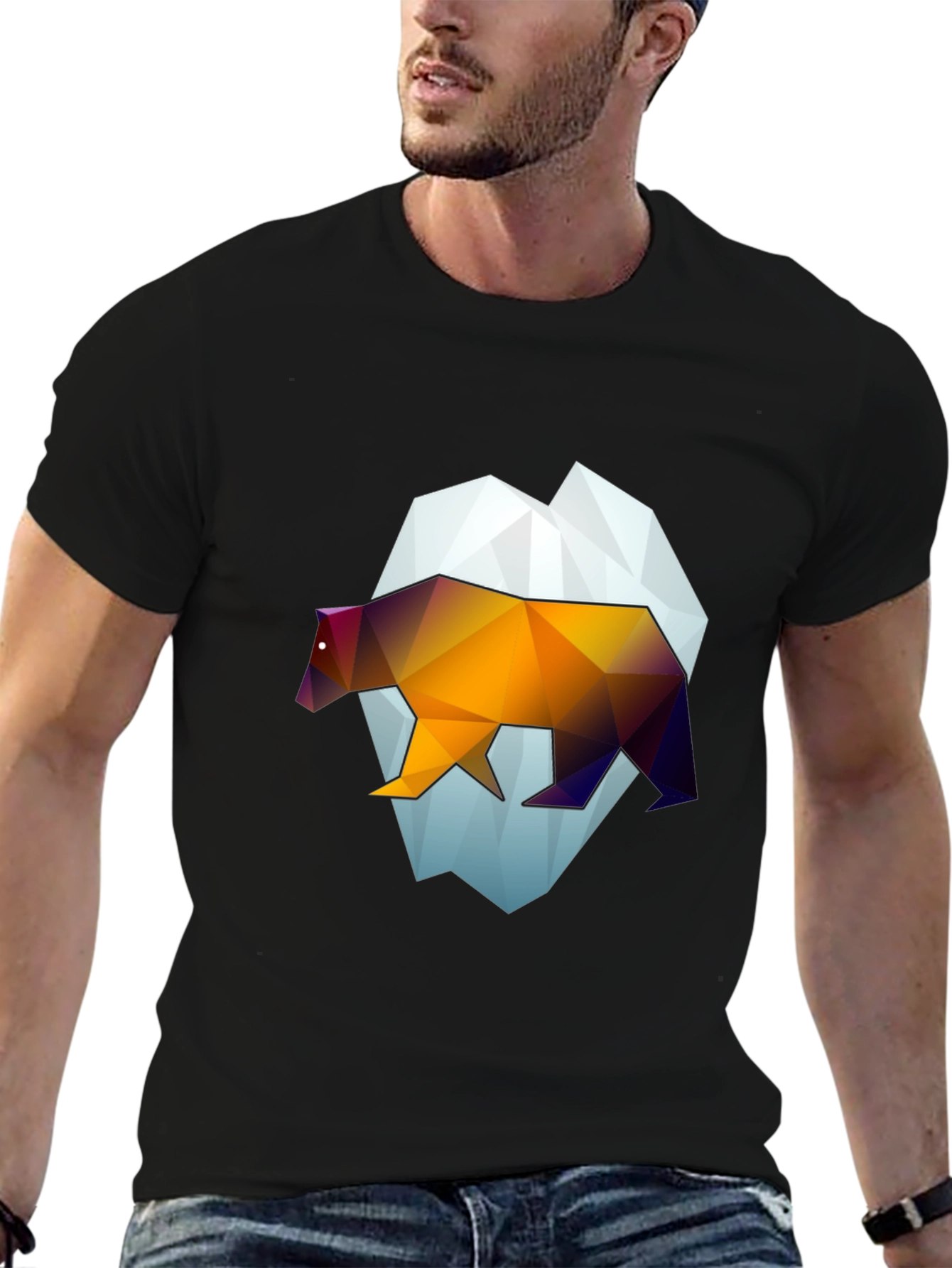 Geometric Bear Graphic Tee - Modern Black T-Shirt