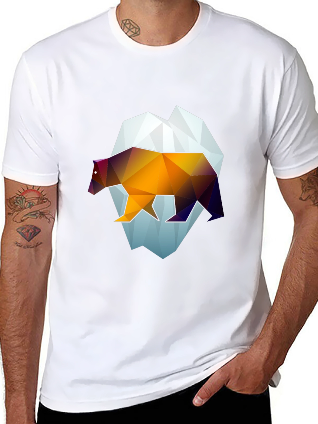 Geometric Bear Graphic Tee - Modern Black T-Shirt