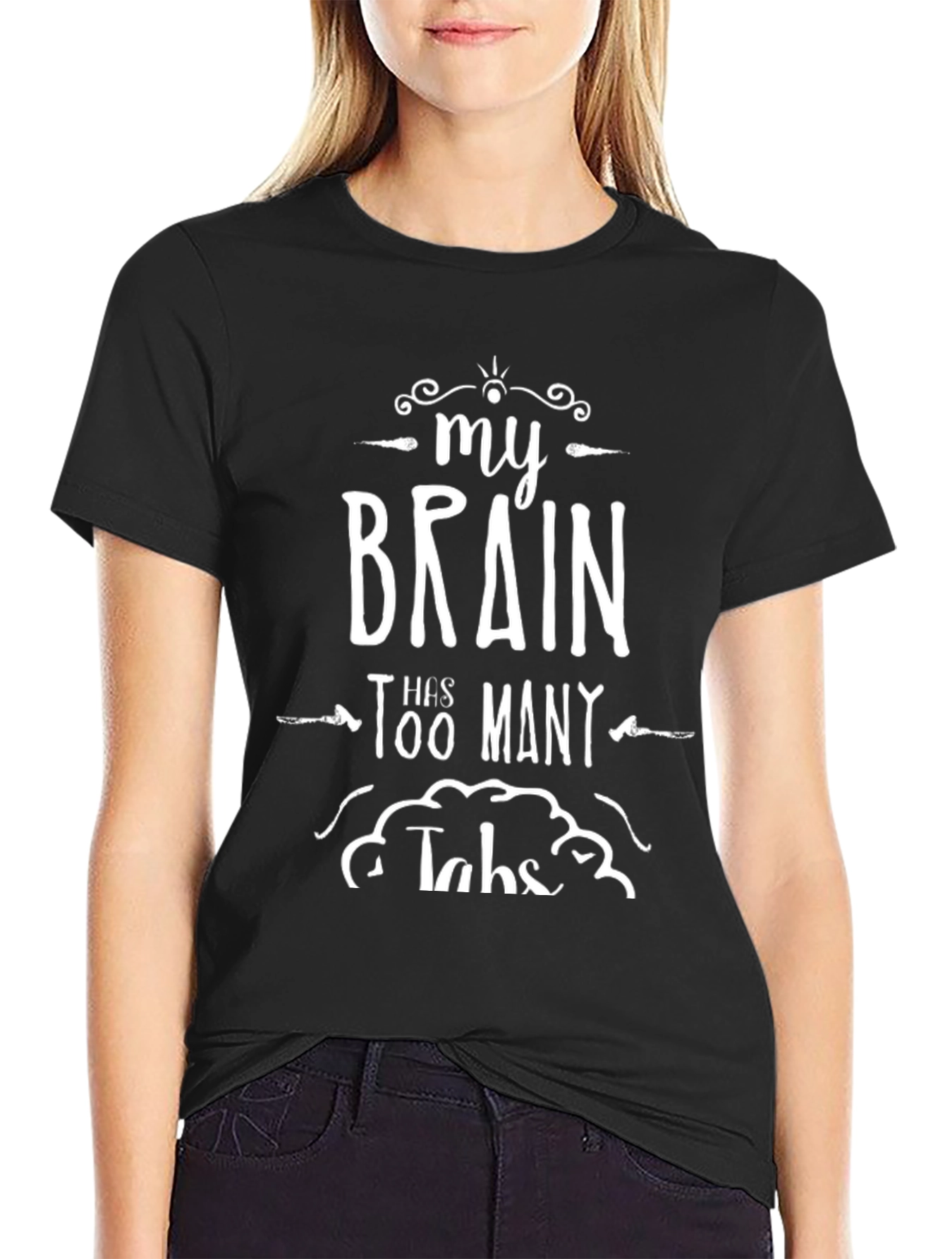 My Brain Has Too Many Tabs Black T-Shirt