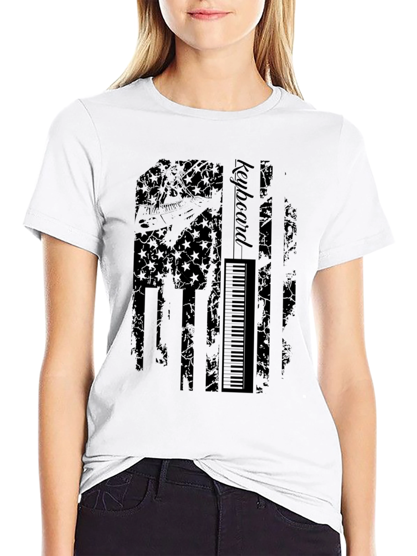 Keyboard American Flag Graphic Black T-Shirt
