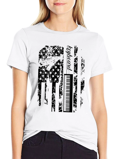 Keyboard American Flag Graphic Black T-Shirt