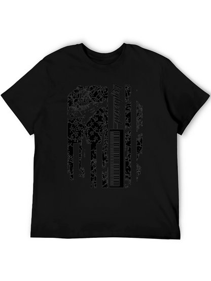 Keyboard American Flag Graphic Black T-Shirt