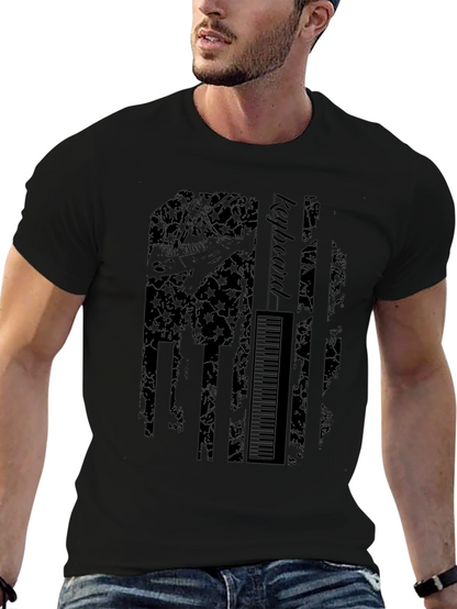 Keyboard American Flag Graphic Black T-Shirt