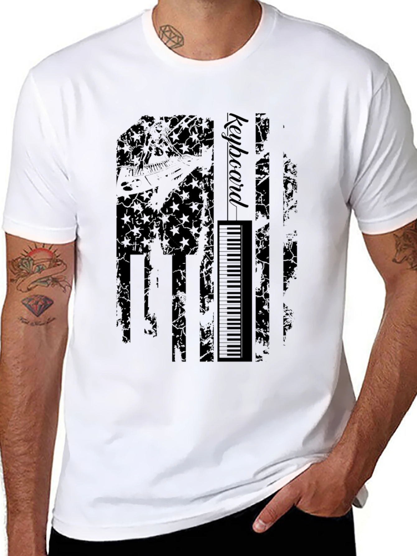 Keyboard American Flag Graphic Black T-Shirt