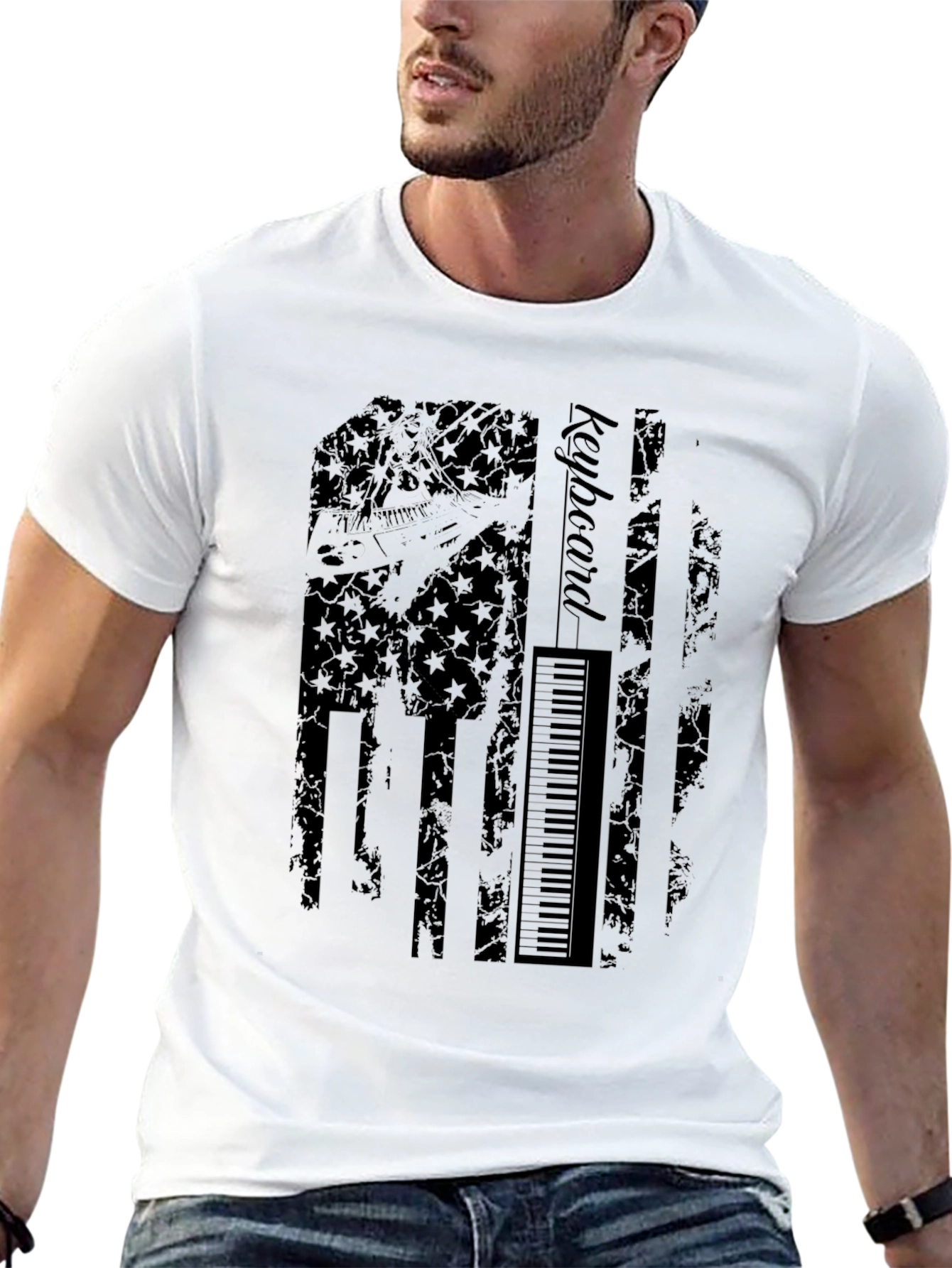 Keyboard American Flag Graphic Black T-Shirt