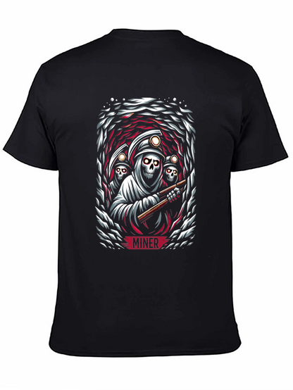 Miner Grim Reaper Graphic Print Black T-Shirt
