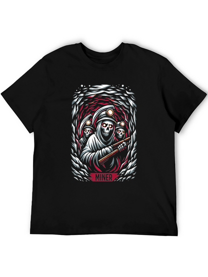 Miner Grim Reaper Graphic Print Black T-Shirt