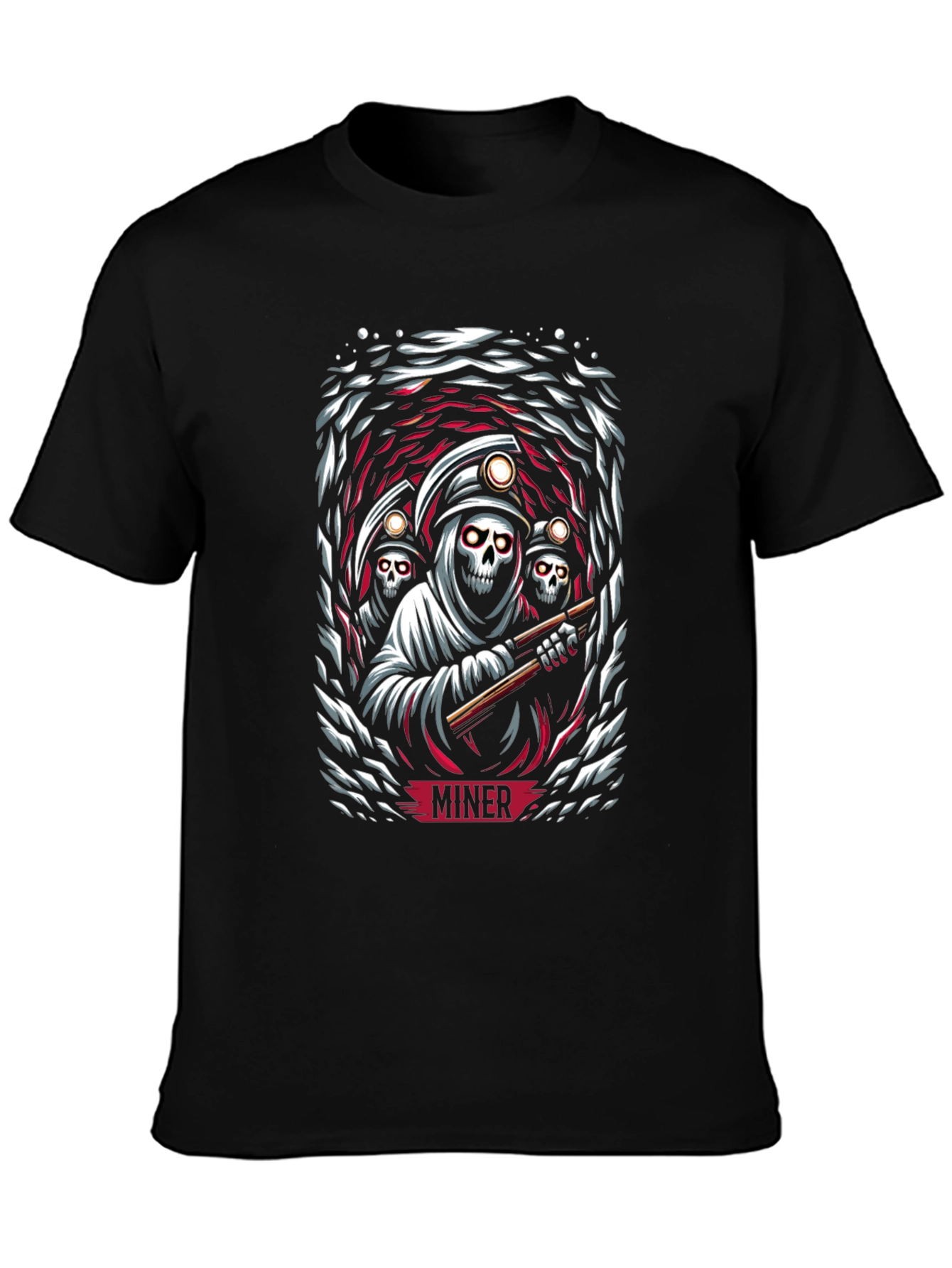 Miner Grim Reaper Graphic Print Black T-Shirt