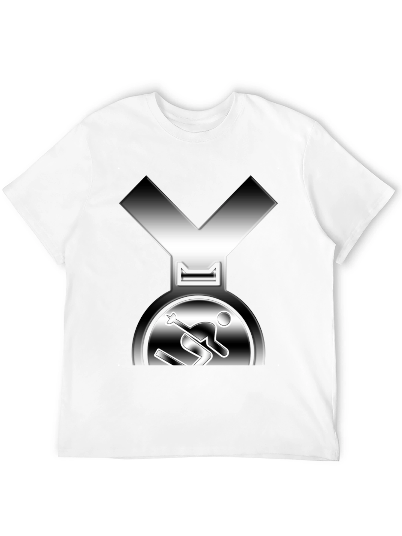 Skiing Medal Graphic Tee - Black Cotton T-Shirt