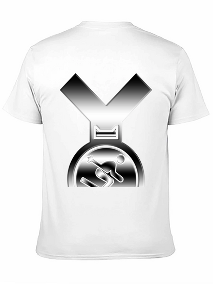 Skiing Medal Graphic Tee - Black Cotton T-Shirt