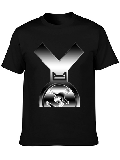 Skiing Medal Graphic Tee - Black Cotton T-Shirt
