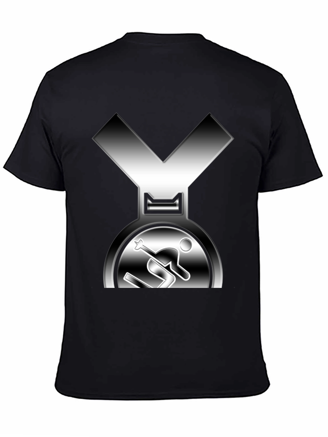 Skiing Medal Graphic Tee - Black Cotton T-Shirt