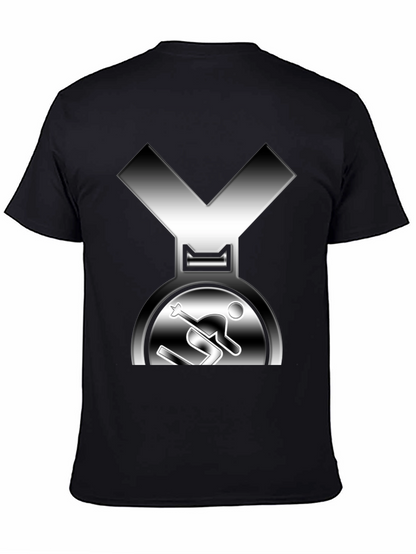 Skiing Medal Graphic Tee - Black Cotton T-Shirt