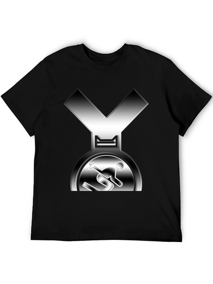 Skiing Medal Graphic Tee - Black Cotton T-Shirt