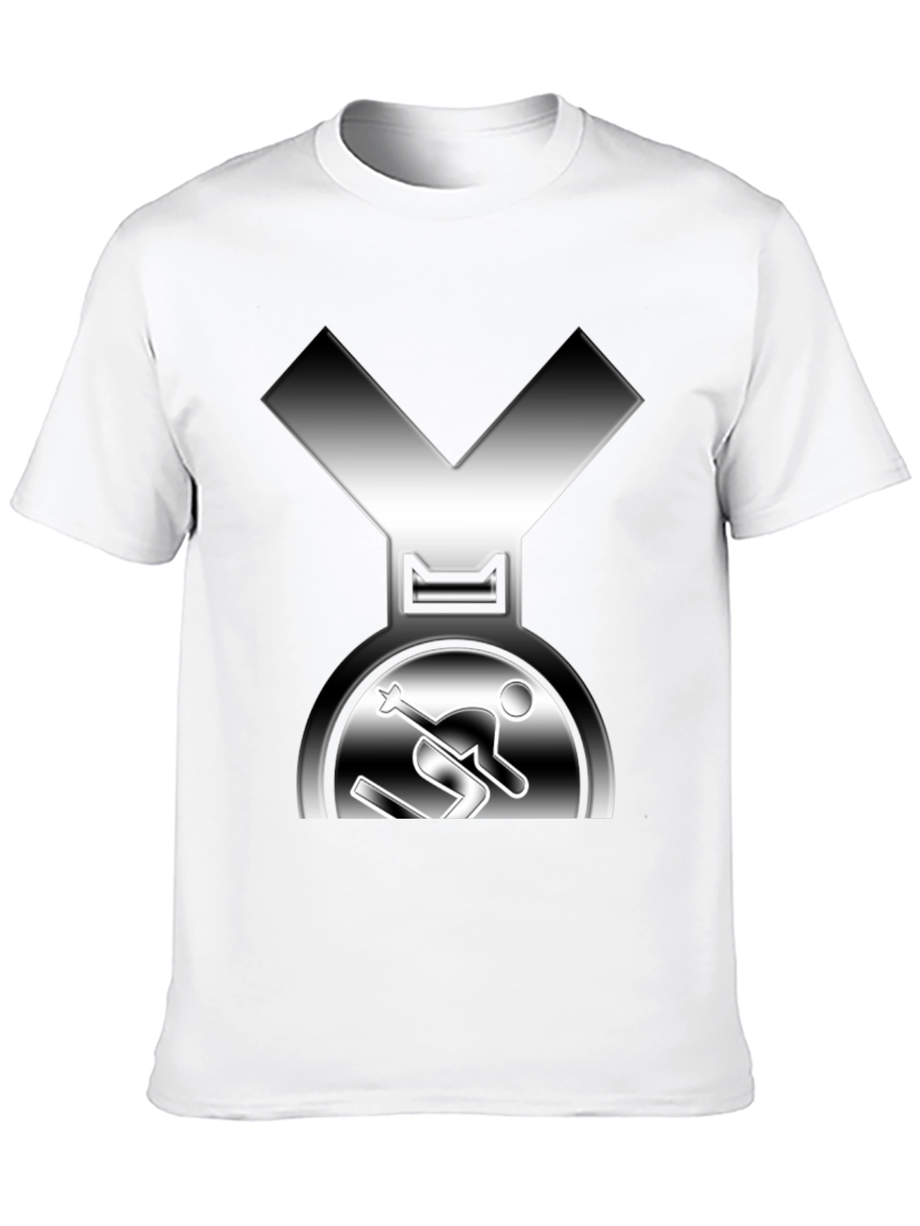 Skiing Medal Graphic Tee - Black Cotton T-Shirt