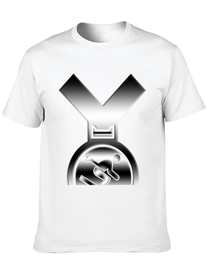 Skiing Medal Graphic Tee - Black Cotton T-Shirt