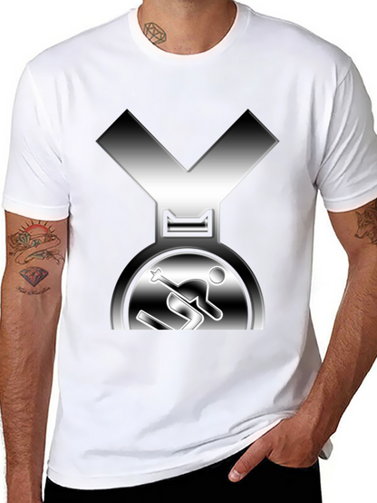 Skiing Medal Graphic Tee - Black Cotton T-Shirt