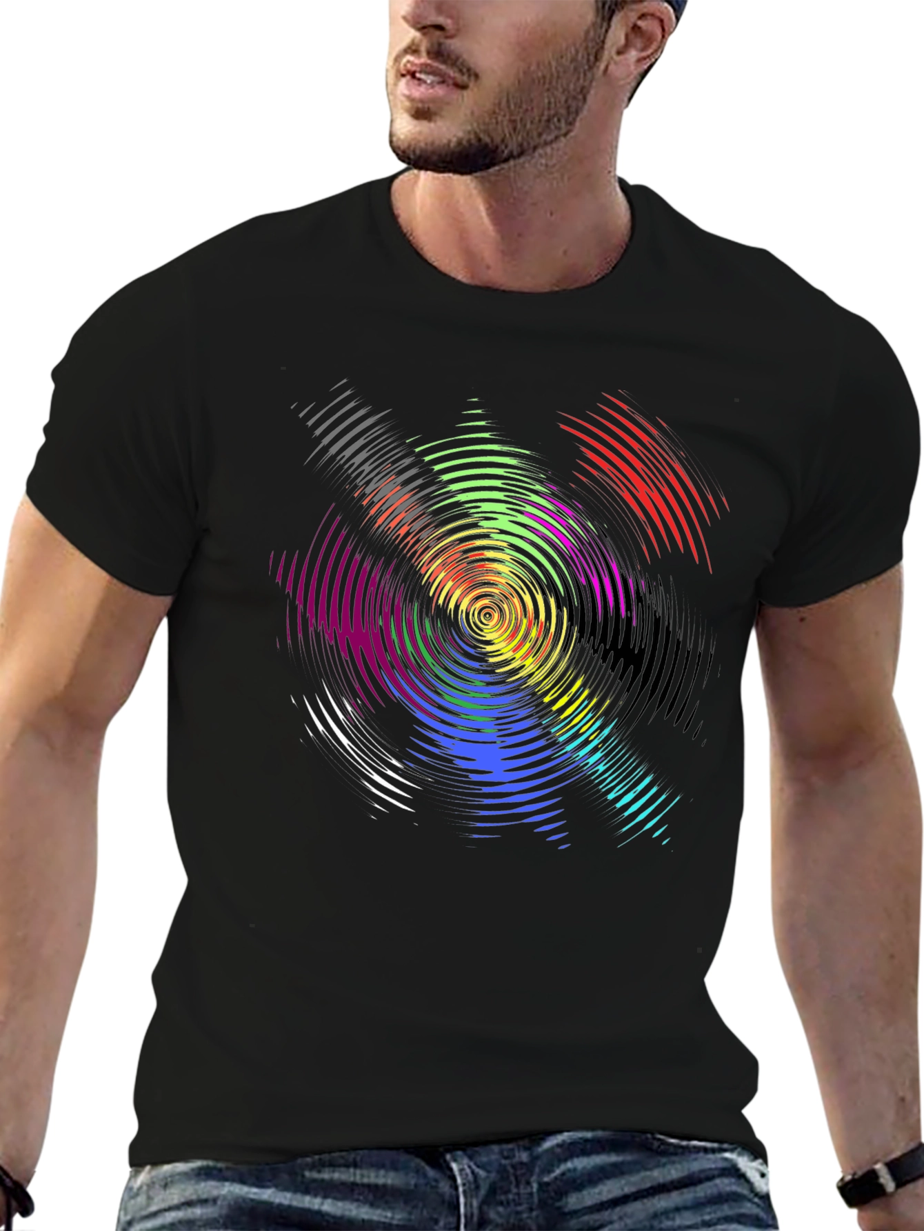 Psychedelic Swirl Graphic T-Shirt - Black