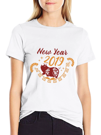 New Year 2019 Pig Graphic Black T-Shirt