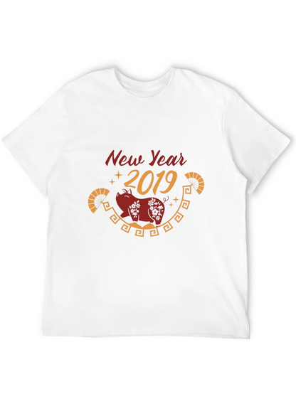 New Year 2019 Pig Graphic Black T-Shirt