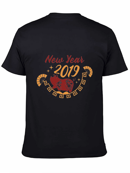 New Year 2019 Pig Graphic Black T-Shirt