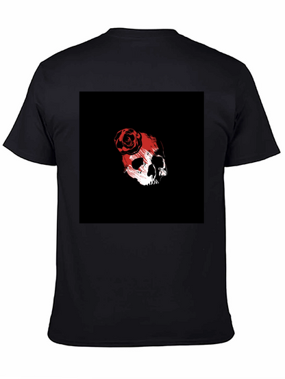 Skull & Rose Graphic Tee - Black Cotton Blend