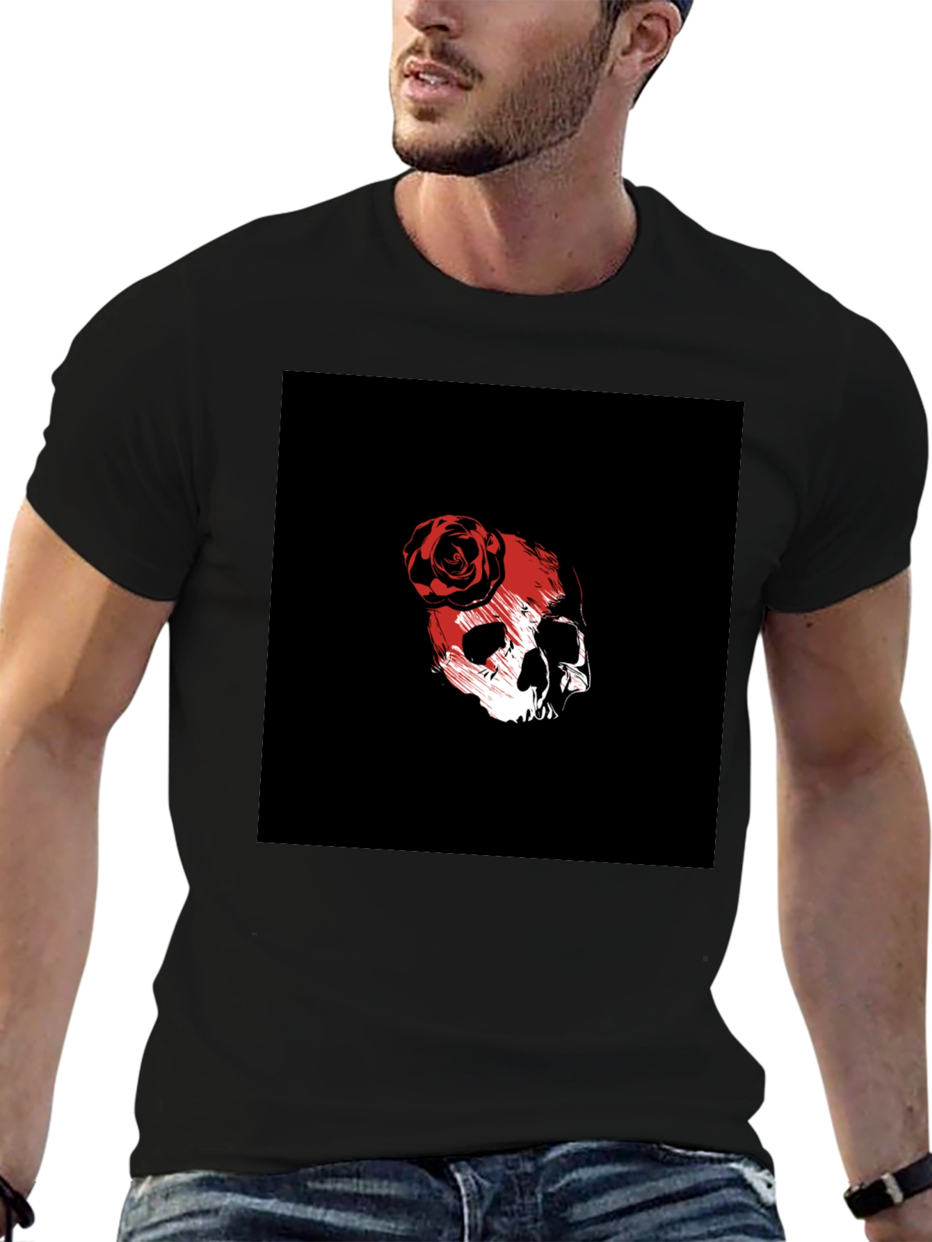 Skull & Rose Graphic Tee - Black Cotton Blend