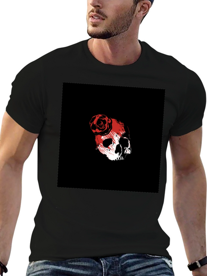 Skull & Rose Graphic Tee - Black Cotton Blend