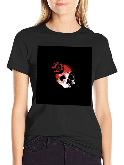 Skull & Rose Graphic Tee - Black Cotton Blend