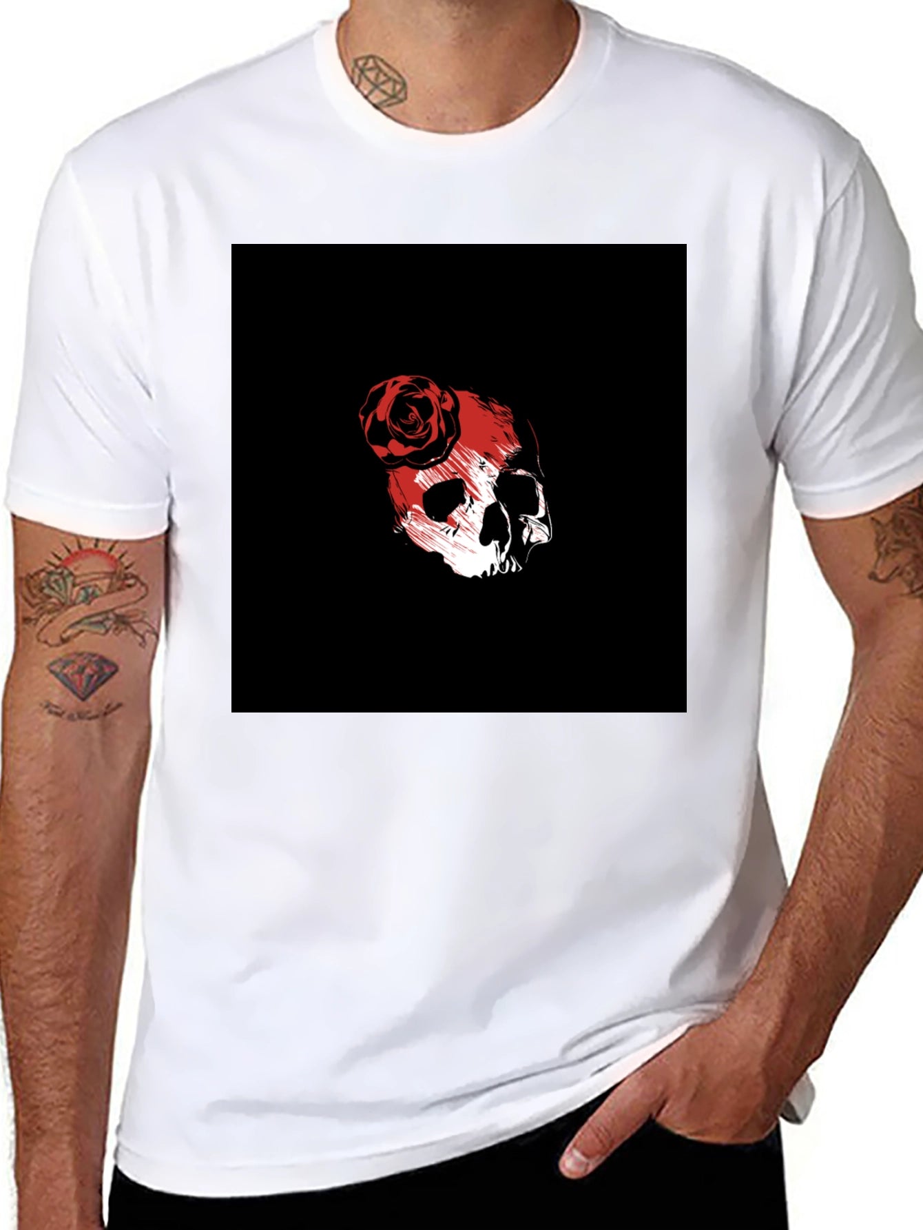 Skull & Rose Graphic Tee - Black Cotton Blend