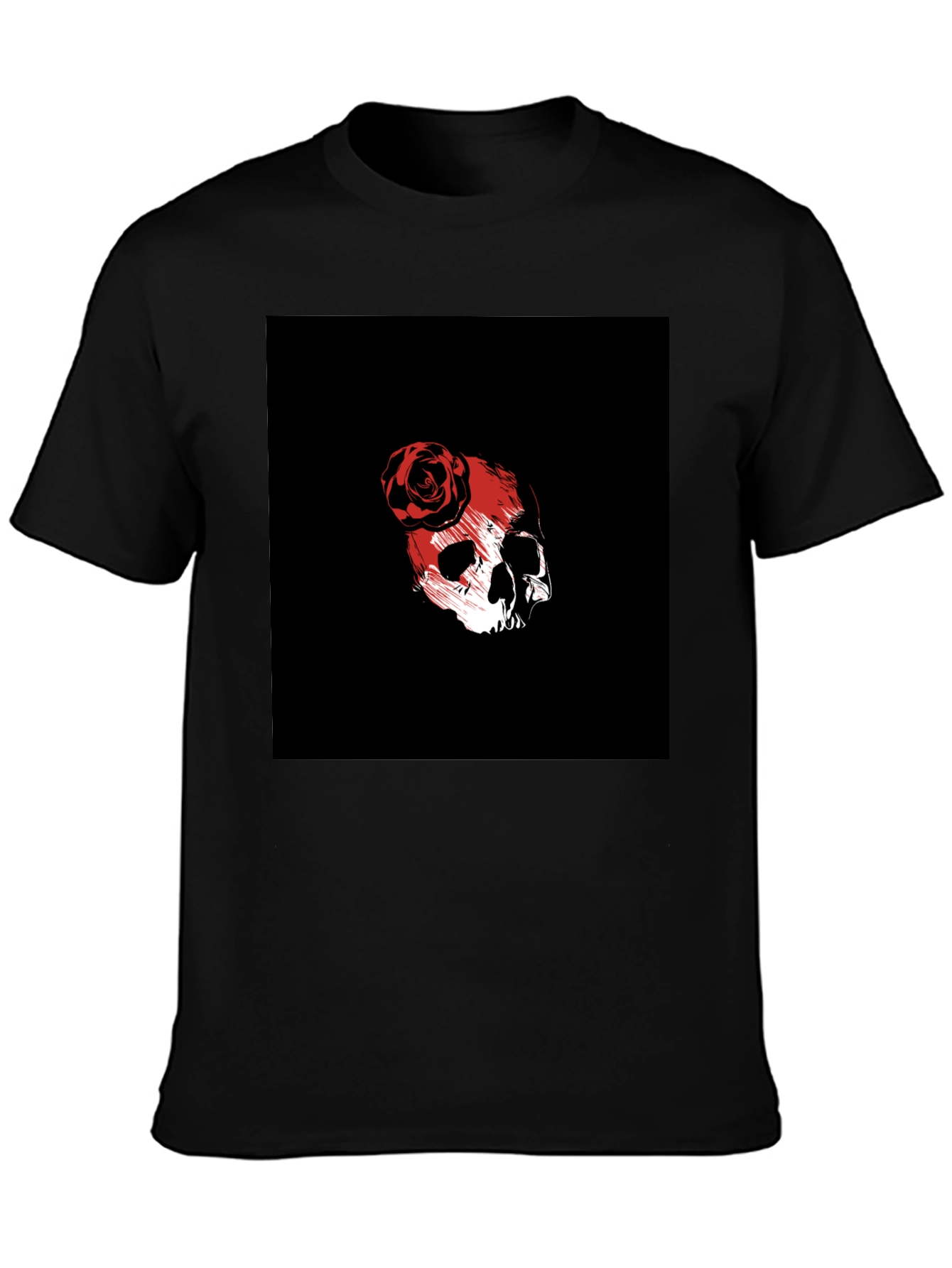 Skull & Rose Graphic Tee - Black Cotton Blend