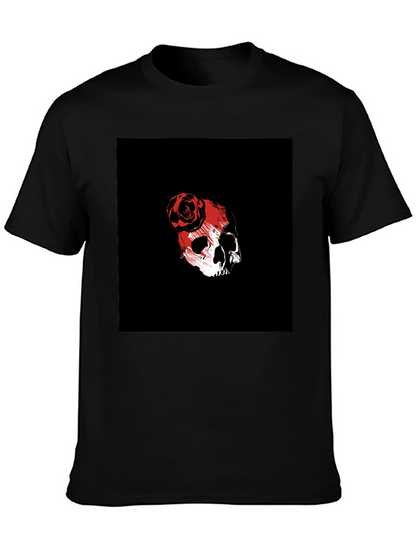 Skull & Rose Graphic Tee - Black Cotton Blend