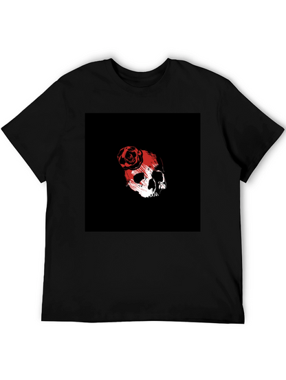 Skull & Rose Graphic Tee - Black Cotton Blend